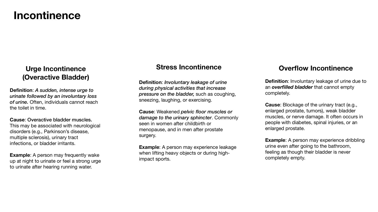 Slide 28 of 28: Incontinence. Dr. Rennie renal anatomy lecture slide.